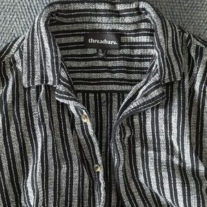 Threadbare Men's Black and White Striped Casual Shirt